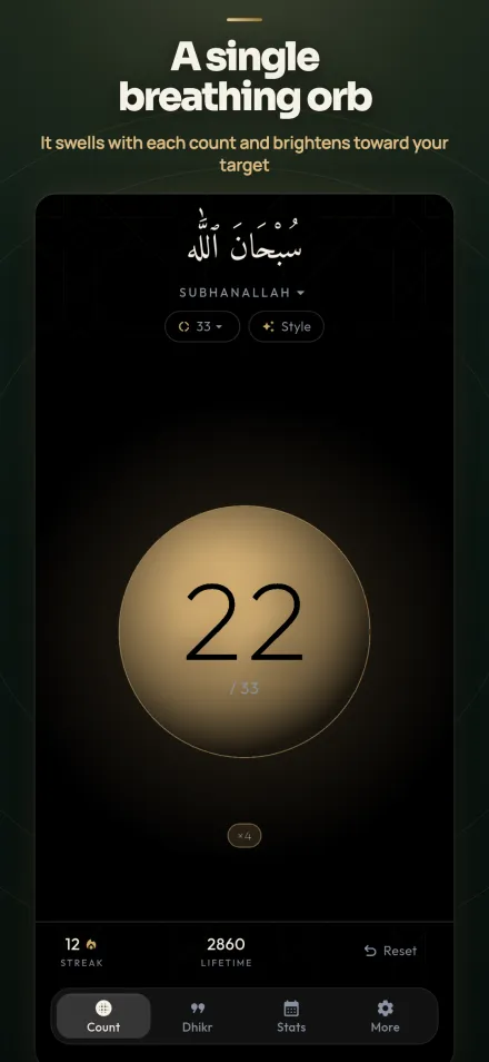 The orb counter style, a glowing circle that grows with each count.